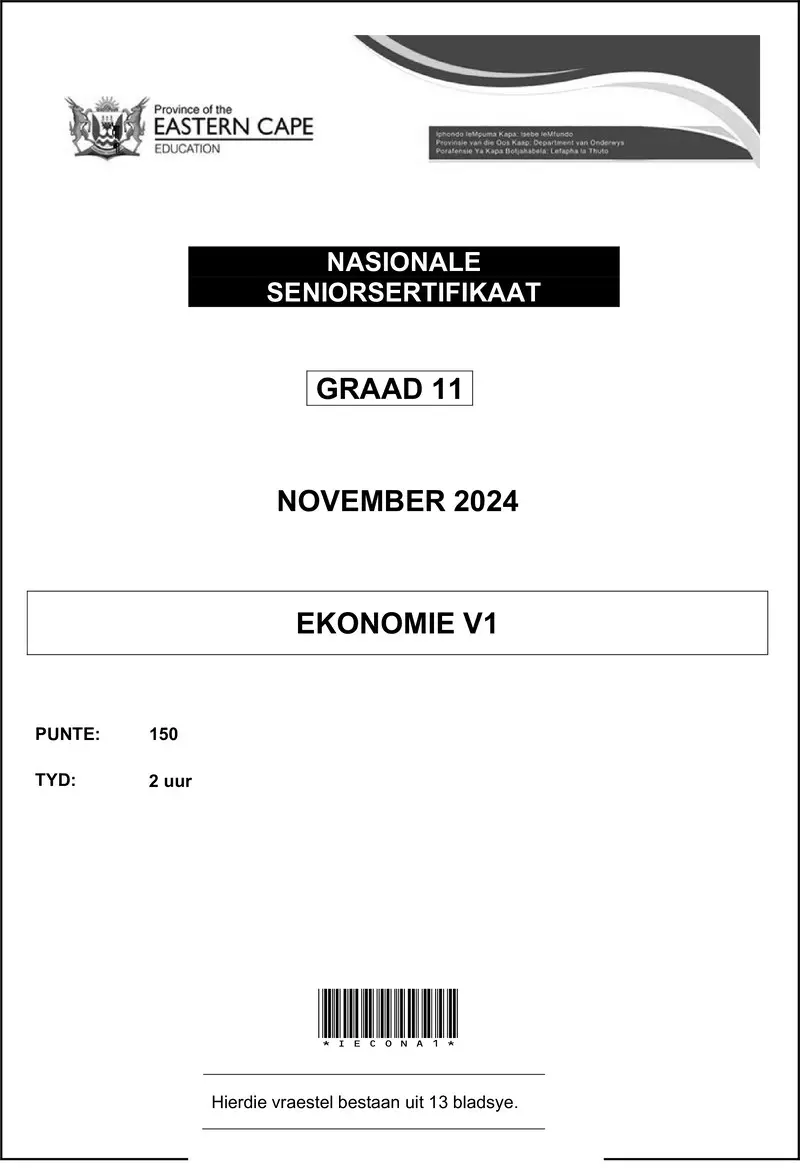 Grade 11 Ekonomie past paper 2024 – ekonomie v1 gr11 qp nov 24 d