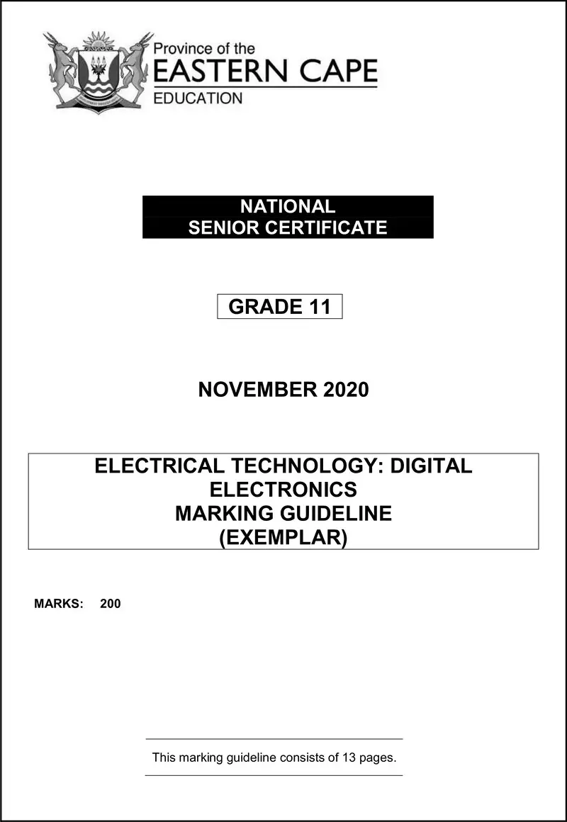 Grade 11 Electrical Technology past paper 2020 – elec tech gr11 memo nov2020 digital eng d