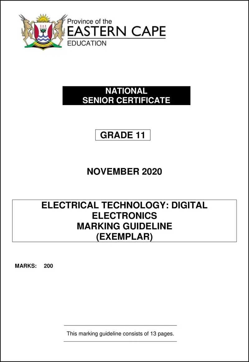Grade 11 Electrical Technology past paper 2020 – elec tech gr11 memo nov2020 digital eng
