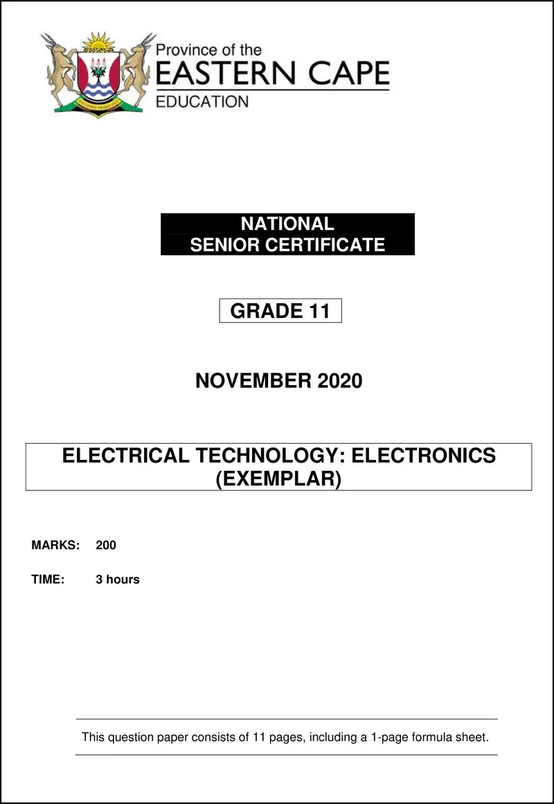 Grade 11 Electrical Technology past paper 2020 – elec tech gr11 qp nov2020 electronics eng