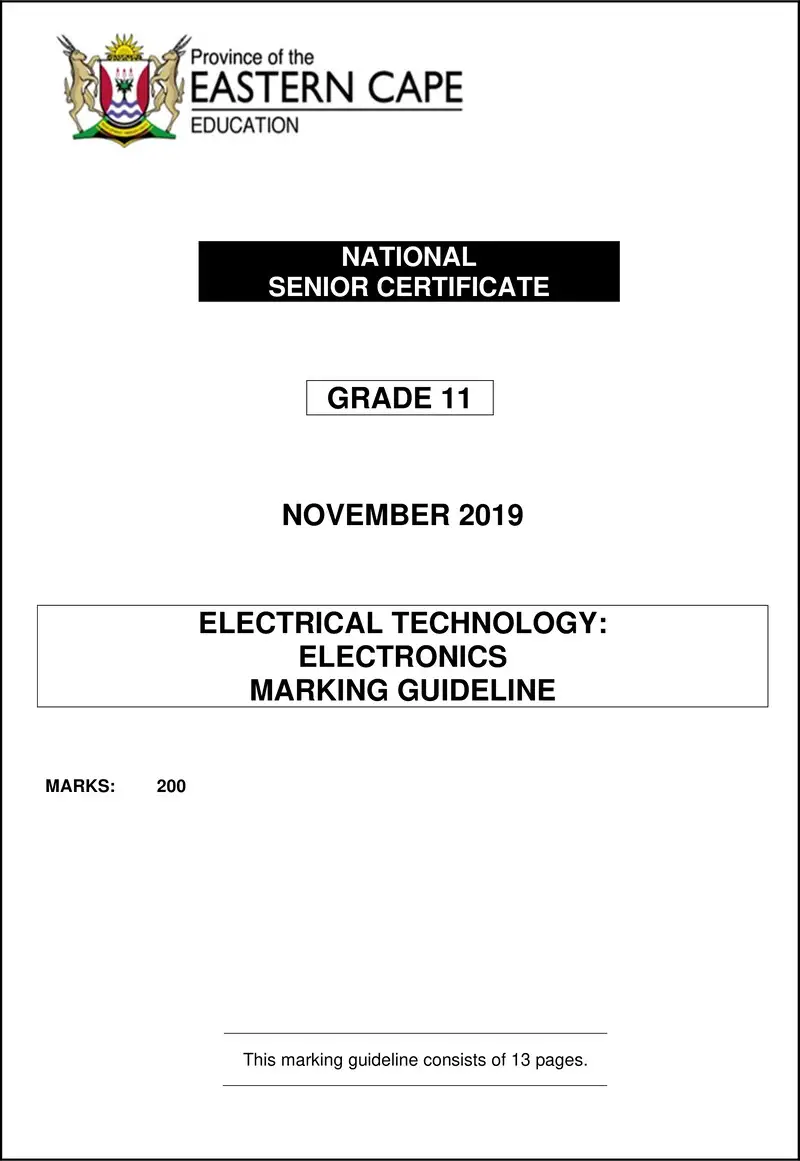 Grade 11 Electrical Technology past paper 2019 – electrical tech gr11 memo nov 2019 eng elec