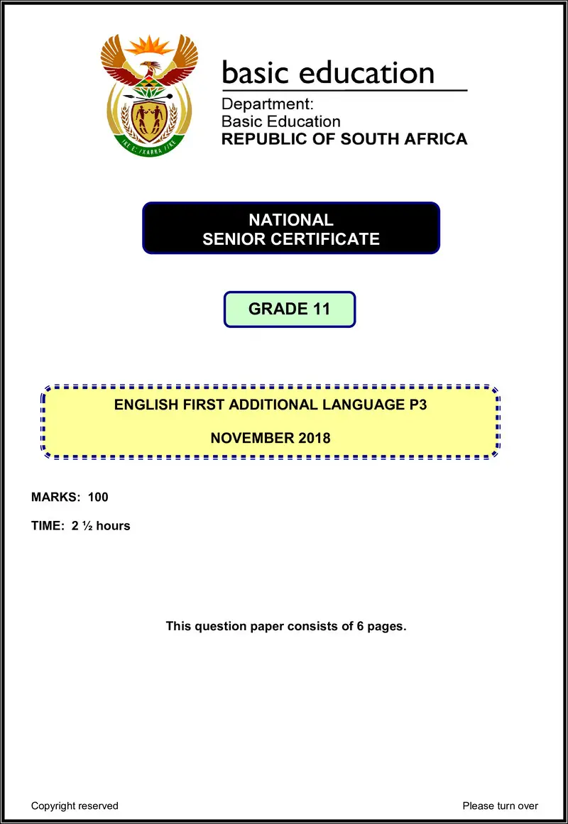 Grade 12 English past paper 2018 – eng fal p3 grade 11 nov 2018