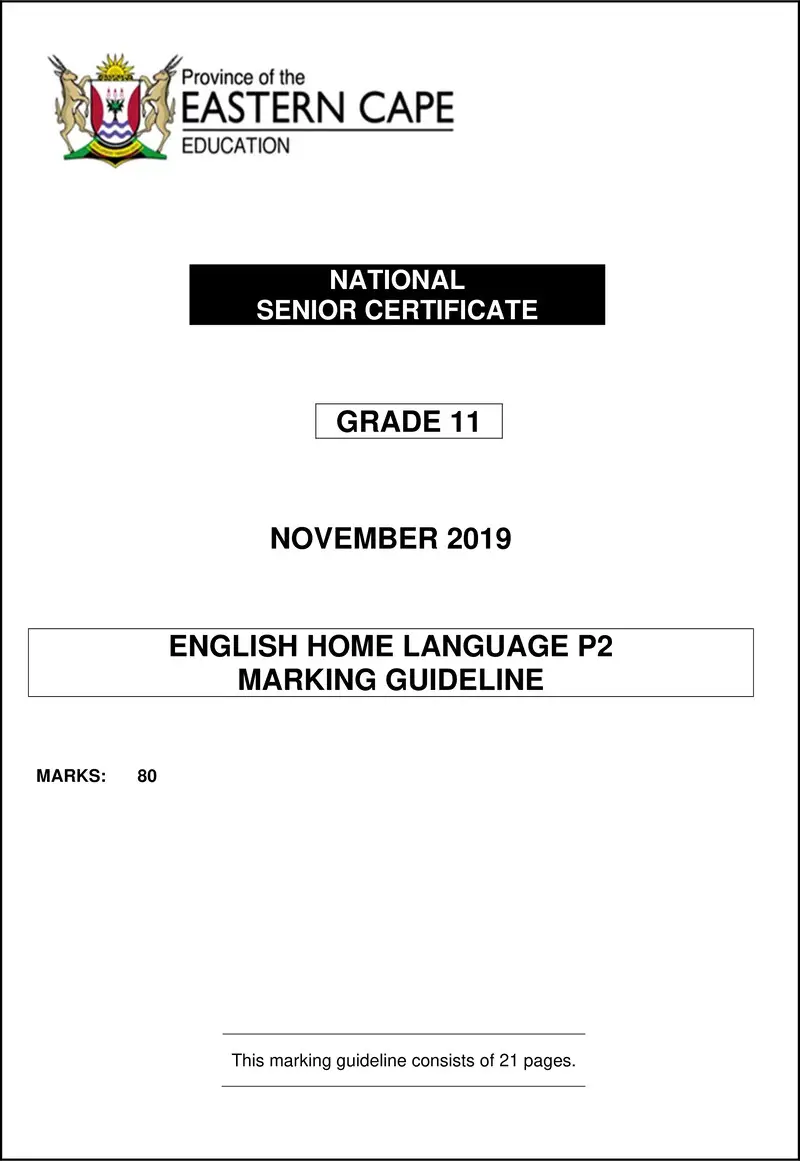 Grade 11 English past paper 2019 – eng hl p2 memo gr11 nov 2019
