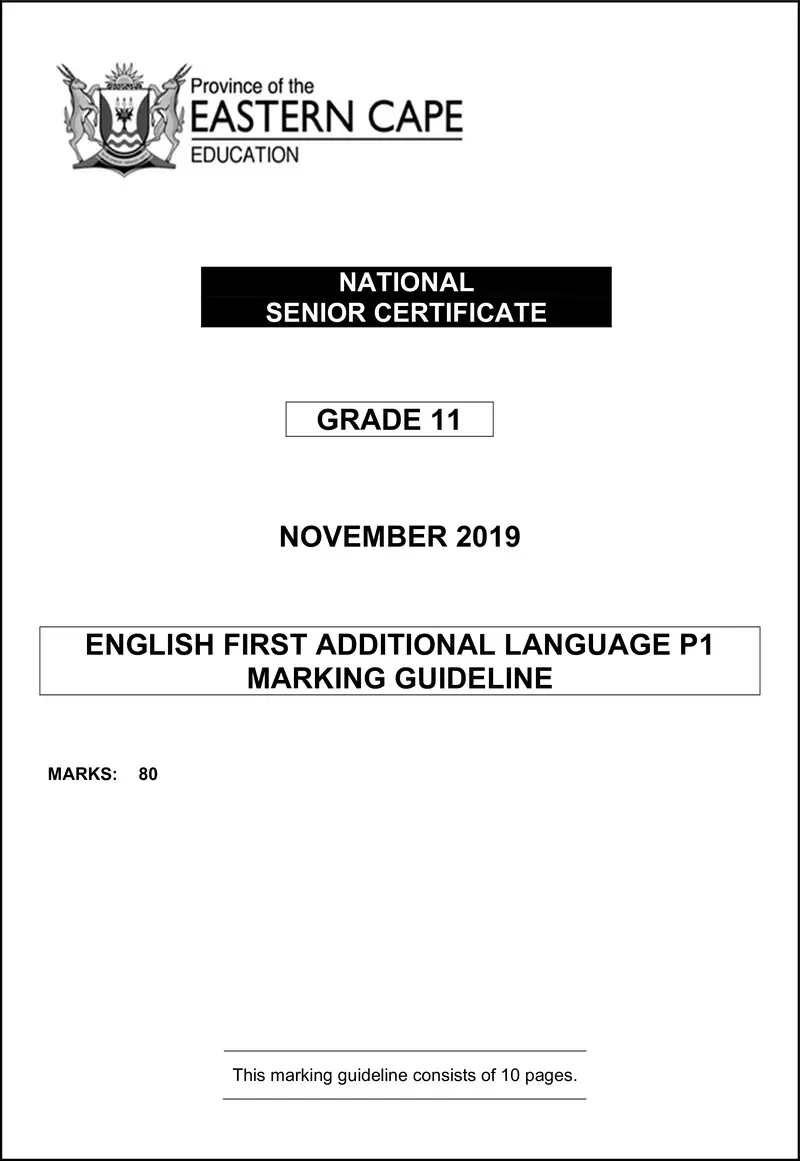 Grade 11 English past paper 2019 – engfal p1 gr11 memo nov2019 d