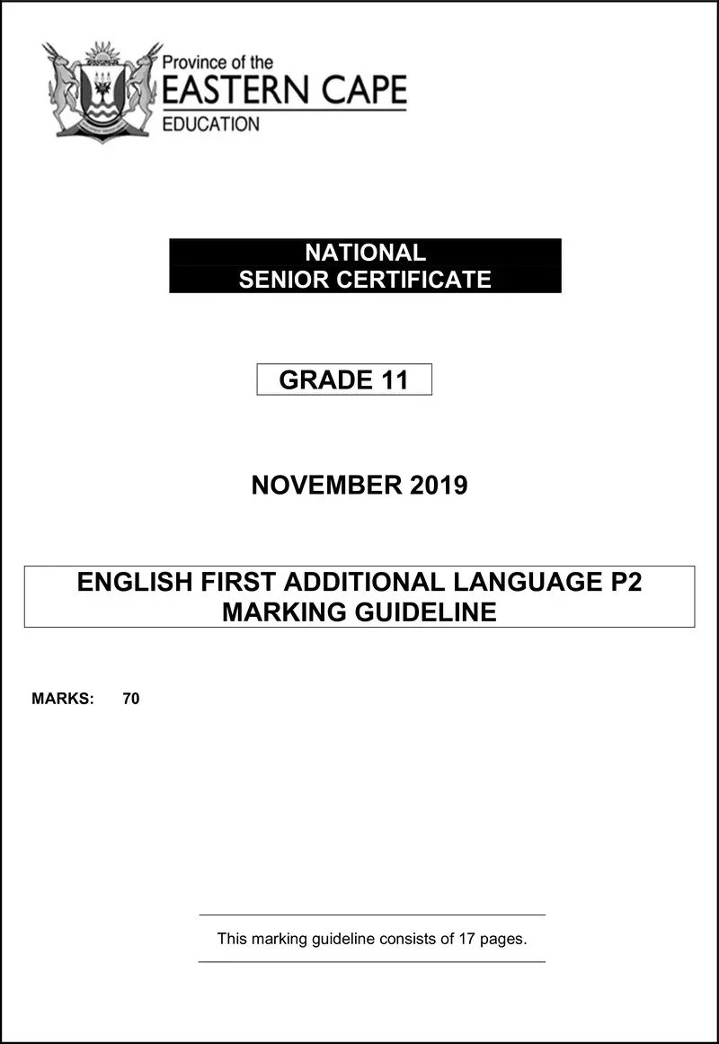 Grade 11 English past paper 2019 – engfal p2 gr11 memo nov2019 d