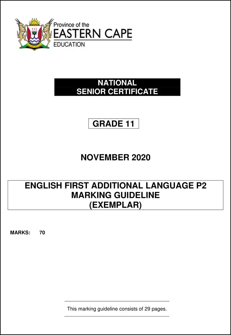 Grade 11 English past paper 2020 – engfal p2 gr11 memo nov2020
