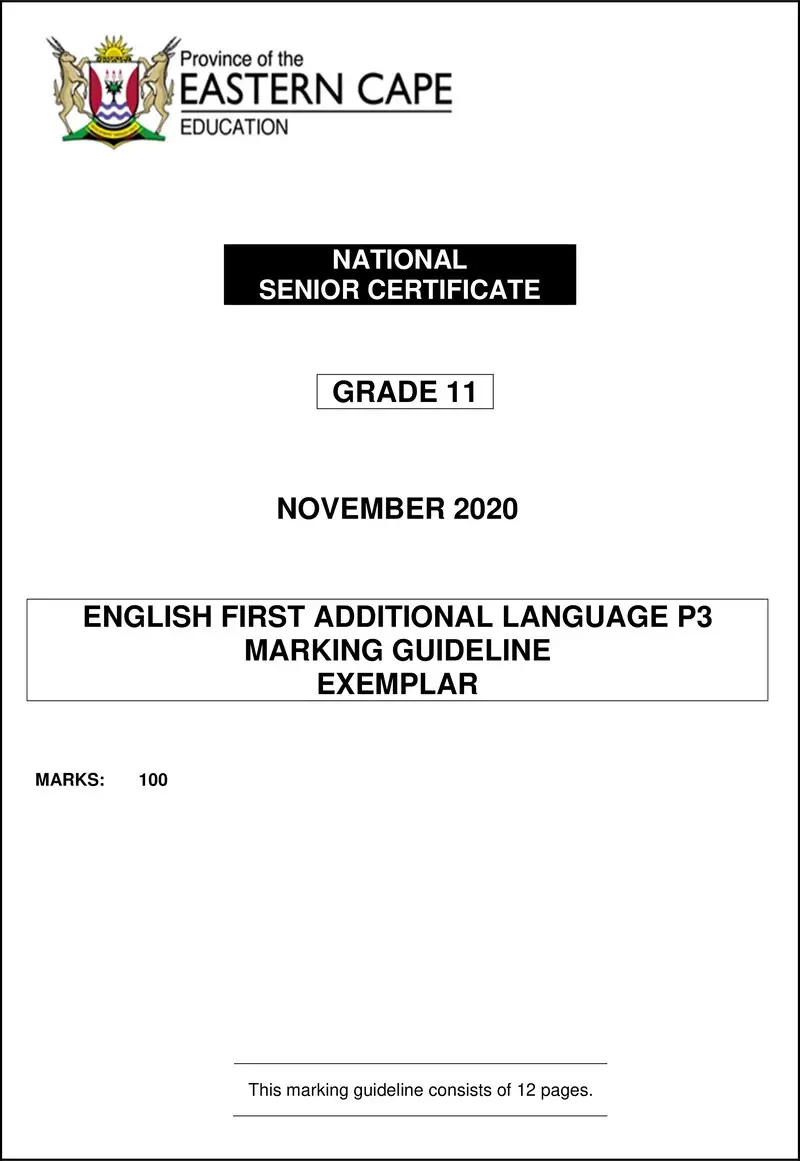 Grade 11 English past paper 2020 – engfal p3 memo gr11 nov 2020