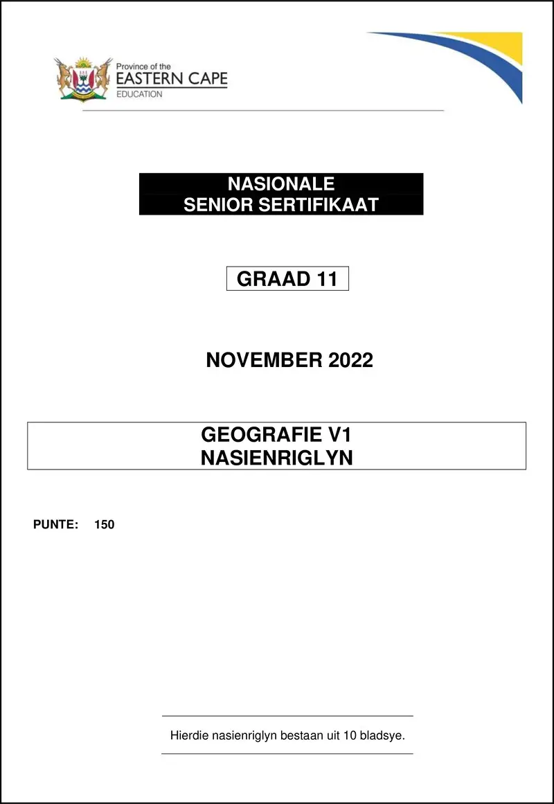 Grade 11 Geography past paper 2022 – geography p1 memo gr11 nov 2022 afr