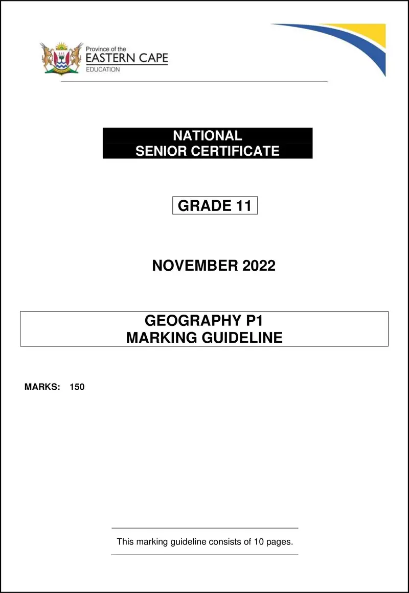 Grade 11 Geography past paper 2022 – geography p1 memo gr11 nov 2022 eng