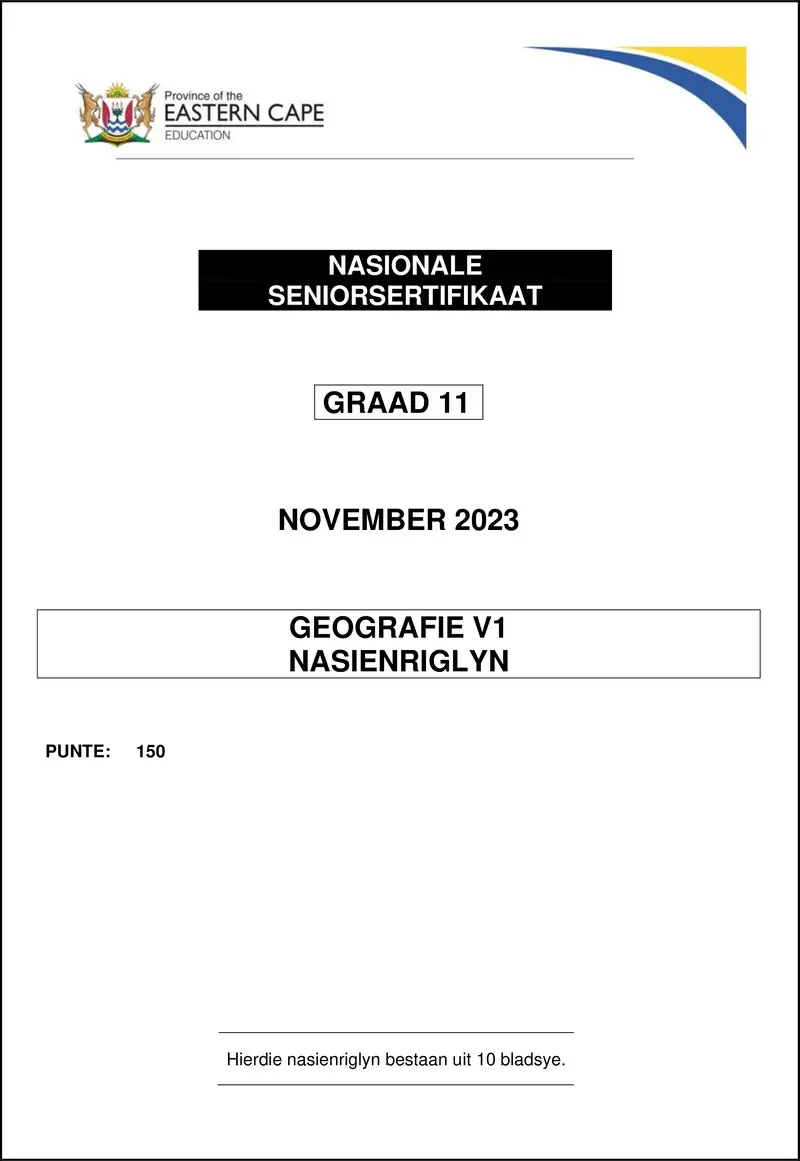 Grade 11 Geography past paper 2023 – geography p1 memo gr11 nov 2023 afr