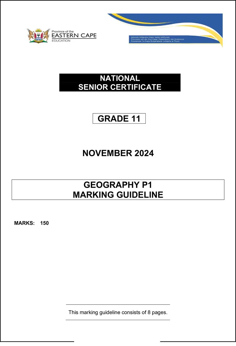 Grade 11 Geography past paper 2024 – geography p1 memo gr11 nov 2024 eng