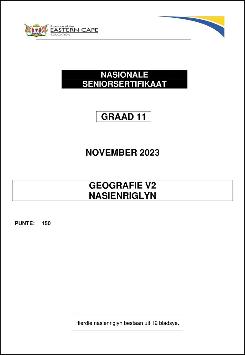 Grade 11 Geography past paper 2023 – geography p2 gr11 memo nov2023 afr
