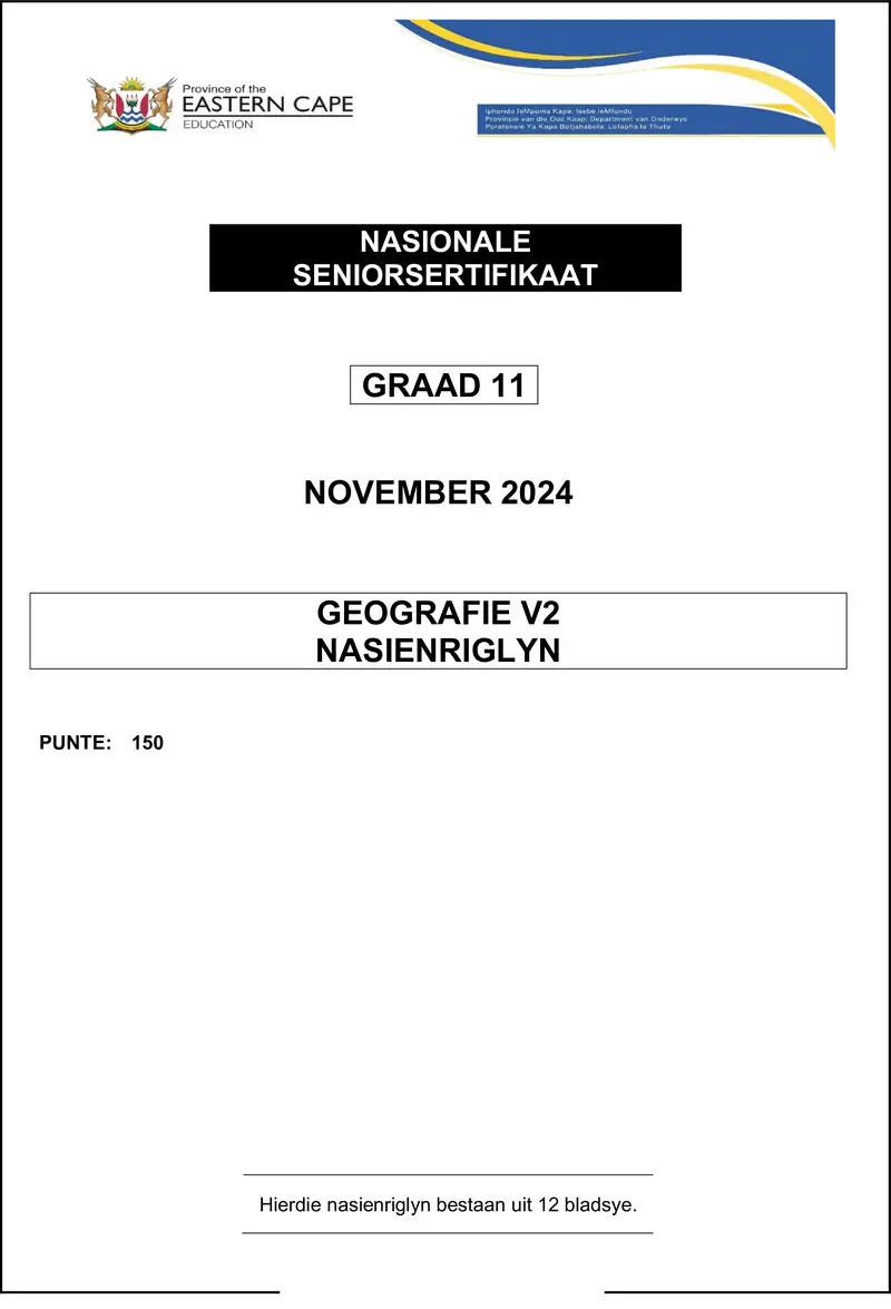 Grade 11 Geography past paper 2024 – geography p2 gr11 memo nov2024 afr