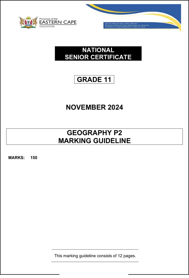 Grade 11 Geography past paper 2024 – geography p2 gr11 memo nov2024 eng