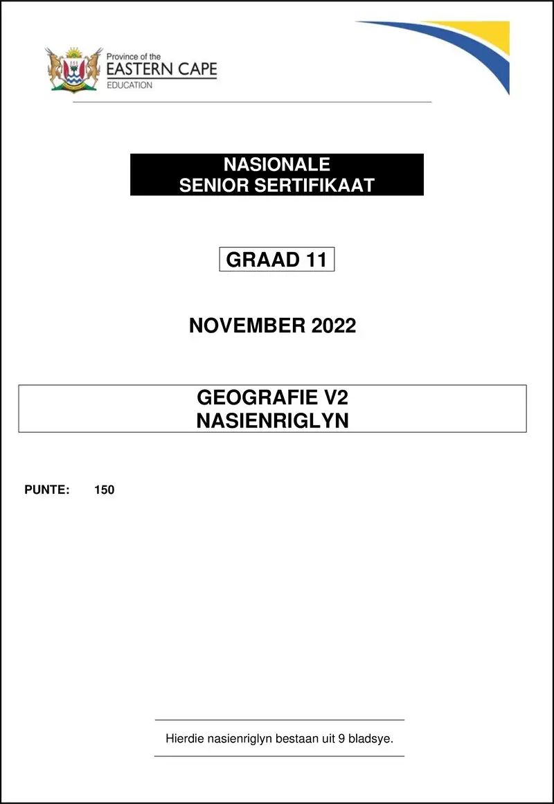 Grade 11 Geography past paper 2022 – geography p2 memo gr11 nov2022 afr final