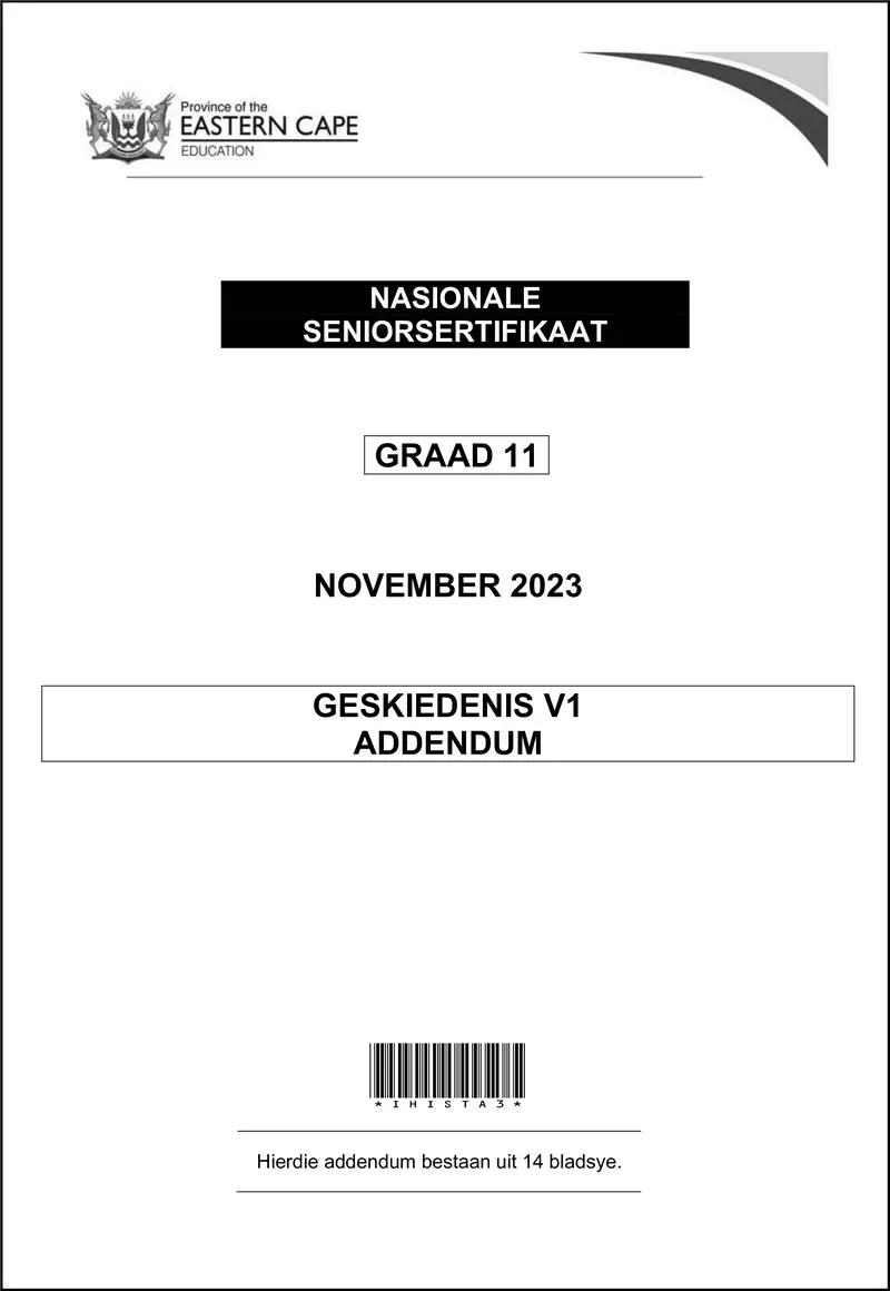 Grade 11 History past paper 2023 – history p1 gr11 add nov2023 afr d