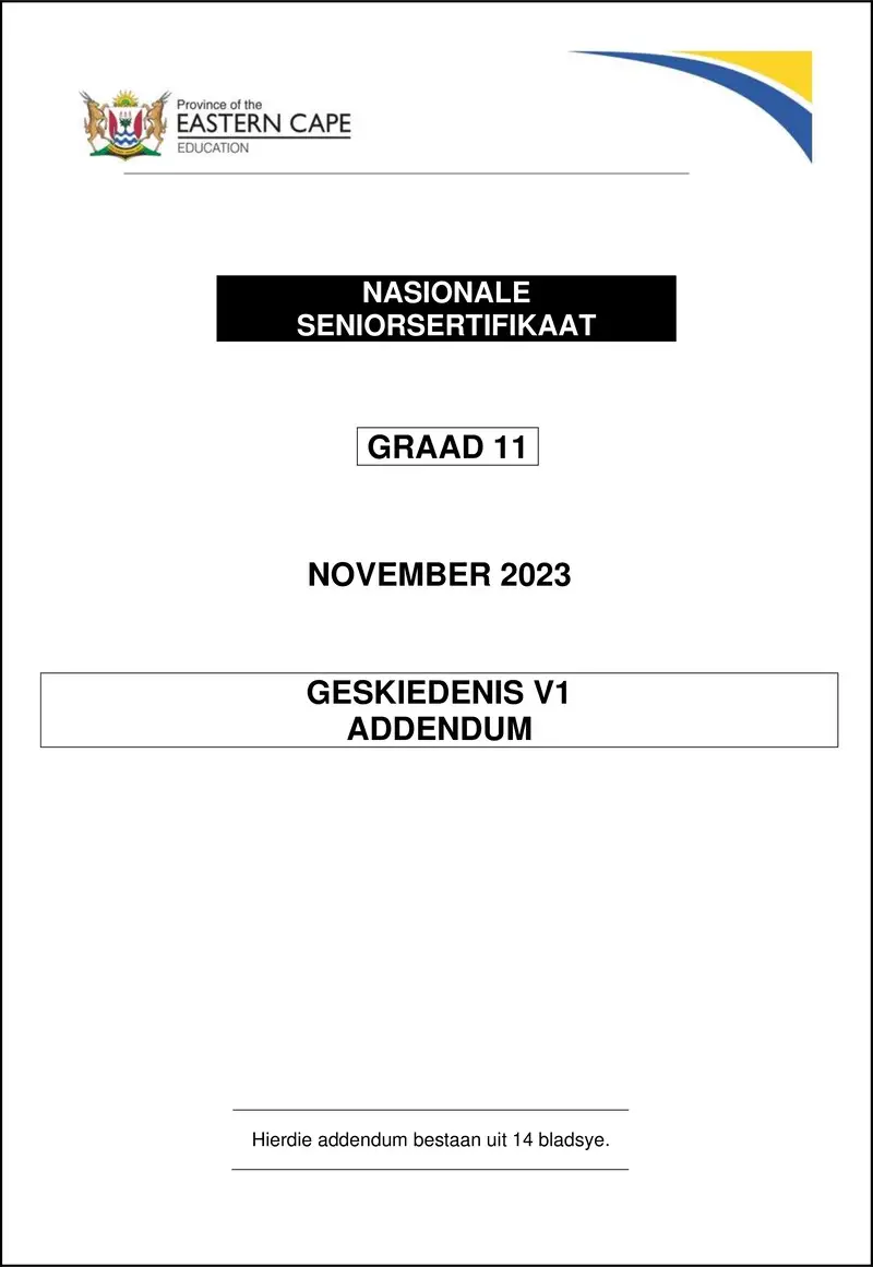 Grade 11 History past paper 2023 – history p1 gr11 add nov2023 afr