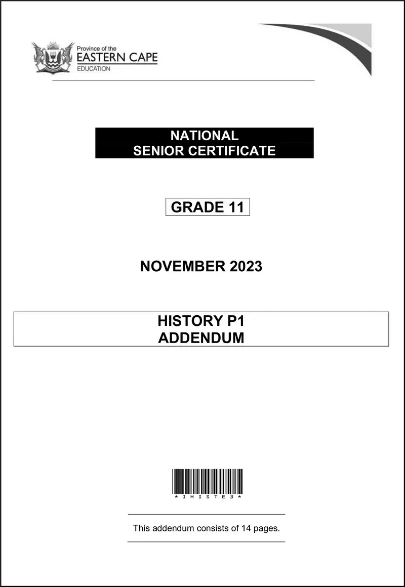 Grade 11 History past paper 2023 – history p1 gr11 add nov2023 eng d