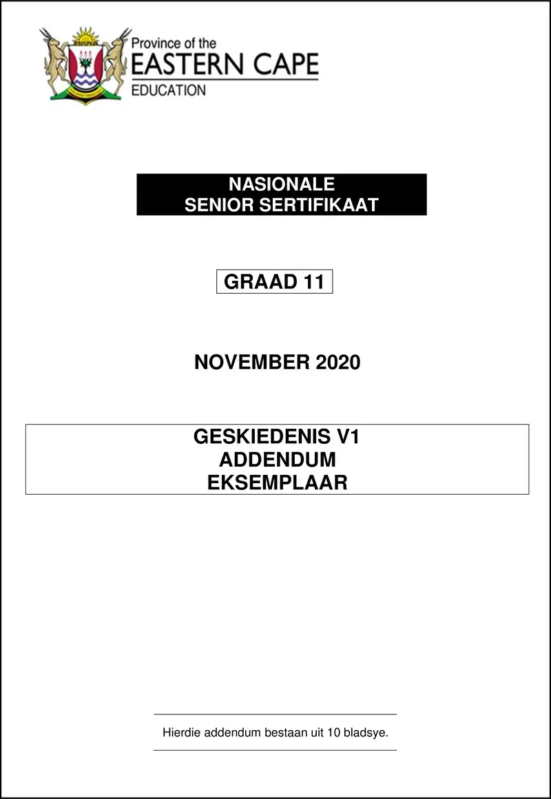 Grade 11 History past paper 2020 – history p1 gr11 adden nov2020 afr