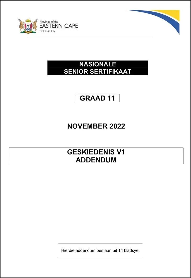 Grade 11 History past paper 2022 – history p1 gr11 adden nov2022 afr