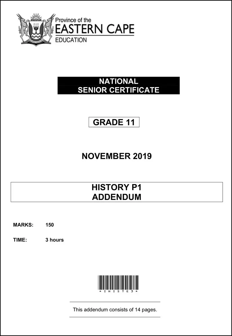 Grade 11 History past paper 2019 – history p1 gr11 addendum nov2019 eng d