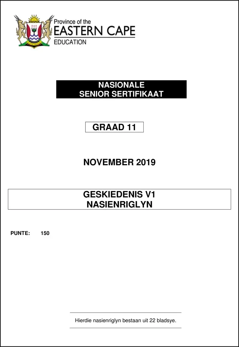Grade 11 History past paper 2019 – history p1 gr11 memo nov2019 afr