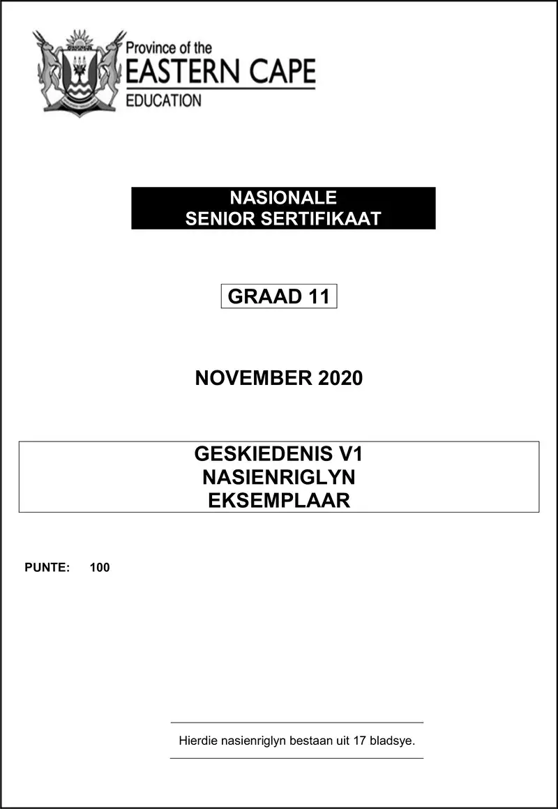 Grade 11 History past paper 2020 – history p1 gr11 memo sept2020 afr d