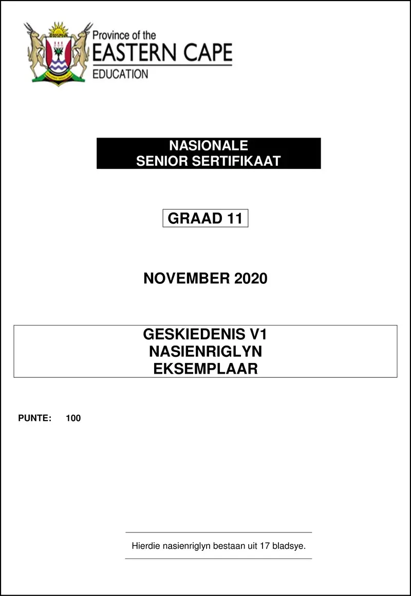 Grade 11 History past paper 2020 – history p1 gr11 memo sept2020 afr