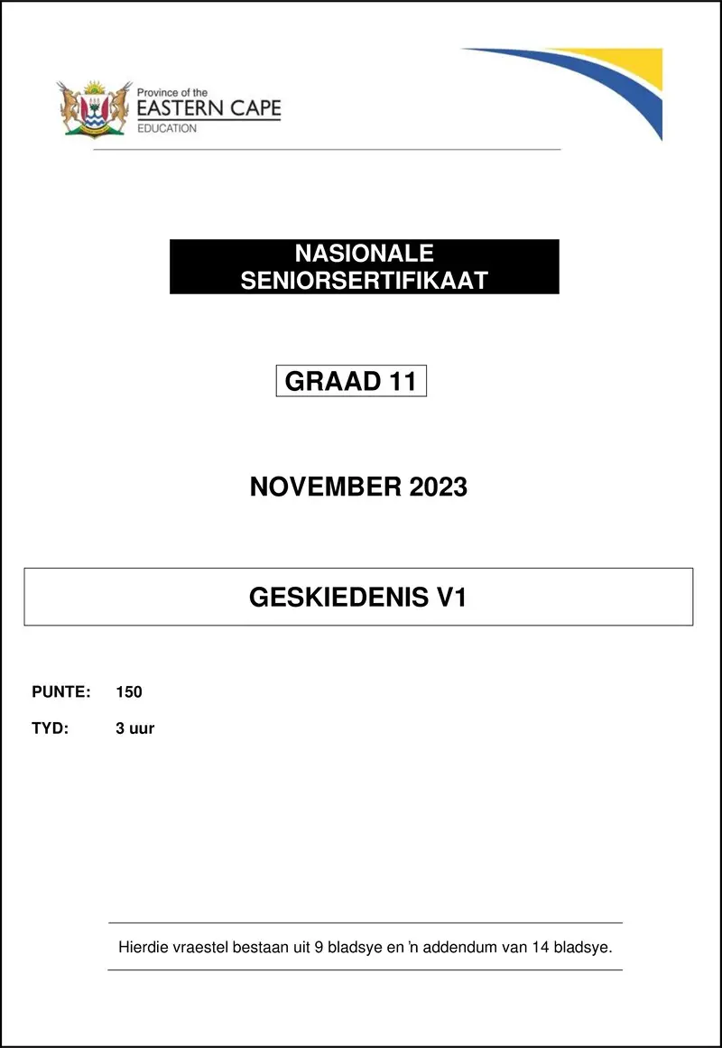 Grade 11 History past paper 2023 – history p1 gr11 qp nov 2023 afr