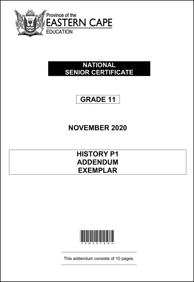 Grade 11 History past paper 2020 – history p1 gr12 adden nov2020 eng d