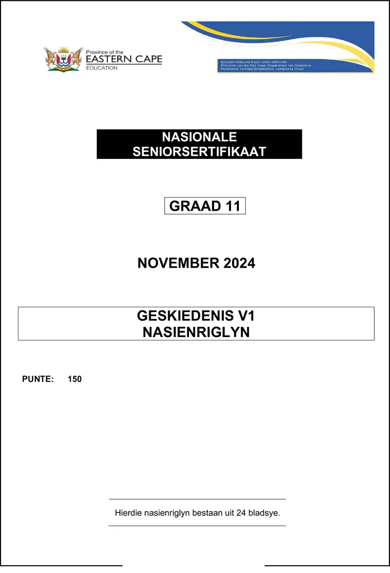 Grade 11 History past paper 2024 – history p1 memo gr11 nov 2024 afr