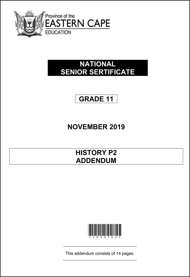 Grade 11 History past paper 2019 – history p2 addendum gr11 nov2019 eng d
