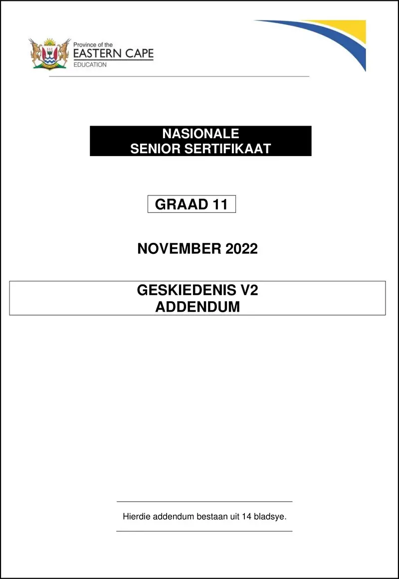 Grade 11 History past paper 2022 – history p2 addendum gr11 nov2022 afr