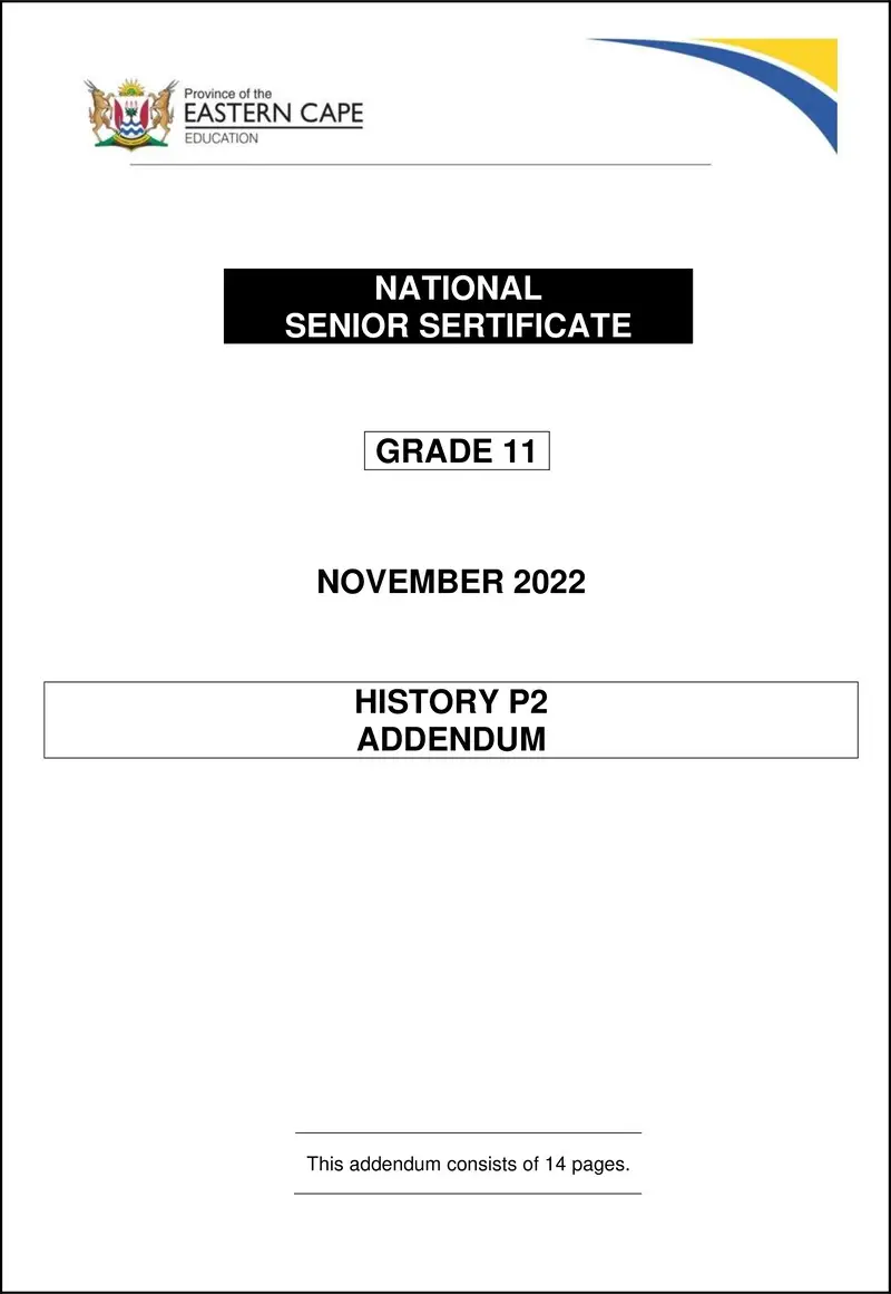 Grade 11 History past paper 2021 – history p2 addendum gr11 nov2022 eng