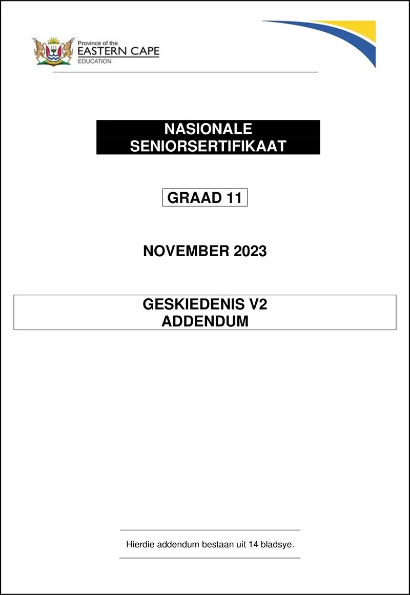 Grade 11 History past paper 2023 – history p2 addendum gr11 nov2023 afr 1