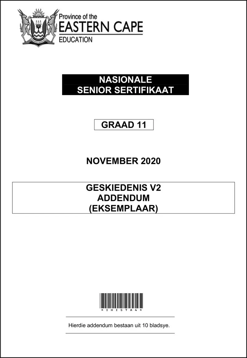 Grade 11 History past paper 2020 – history p2 gr11 addendum nov2020 afr d