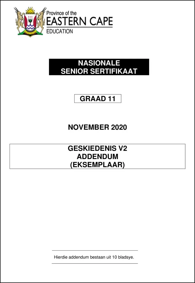 Grade 11 History past paper 2020 – history p2 gr11 addendum nov2020 afr