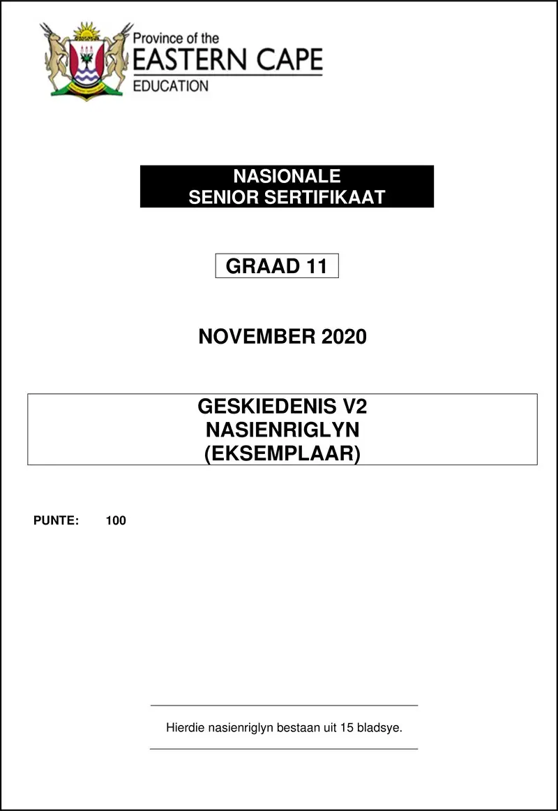 Grade 11 History past paper 2020 – history p2 gr11 memo nov2020 afr