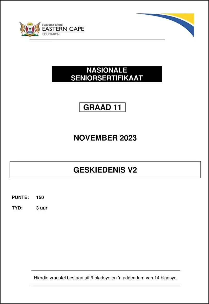 Grade 11 History past paper 2023 – history p2 gr11 qp nov2023 afr 1
