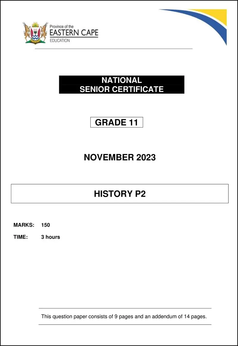 Grade 11 History past paper 2023 – history p2 gr11 qp nov2023 eng 1