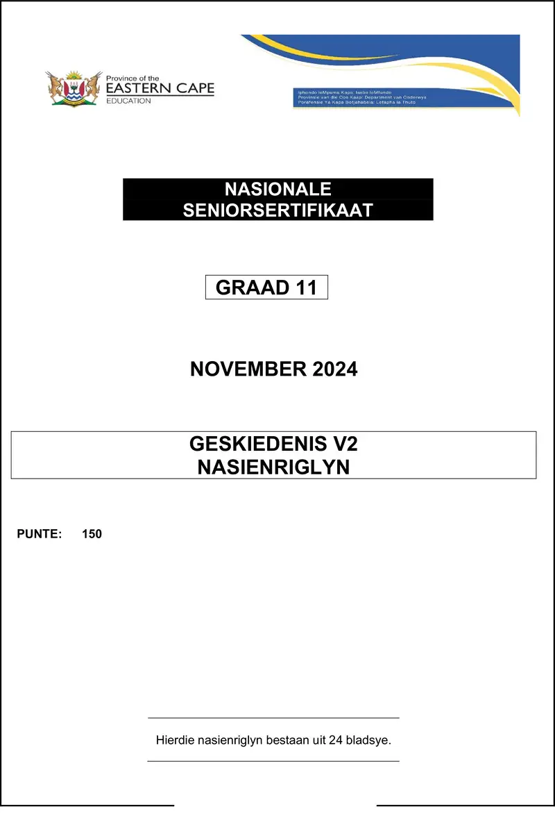 Grade 11 History past paper 2024 – history p2 memo gr11 nov 2024 afr
