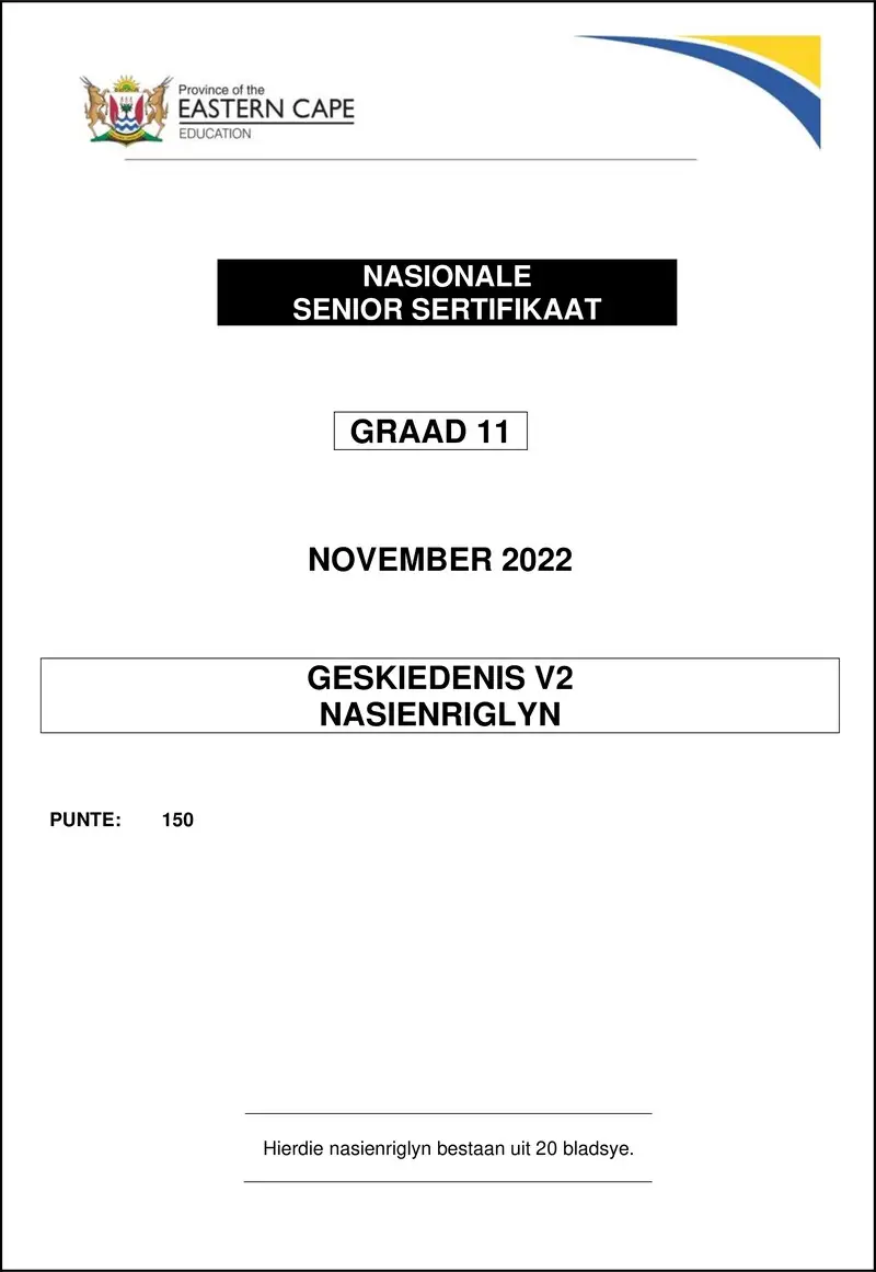 Grade 11 History past paper 2022 – history p2 memo gr11 nov2022 afr