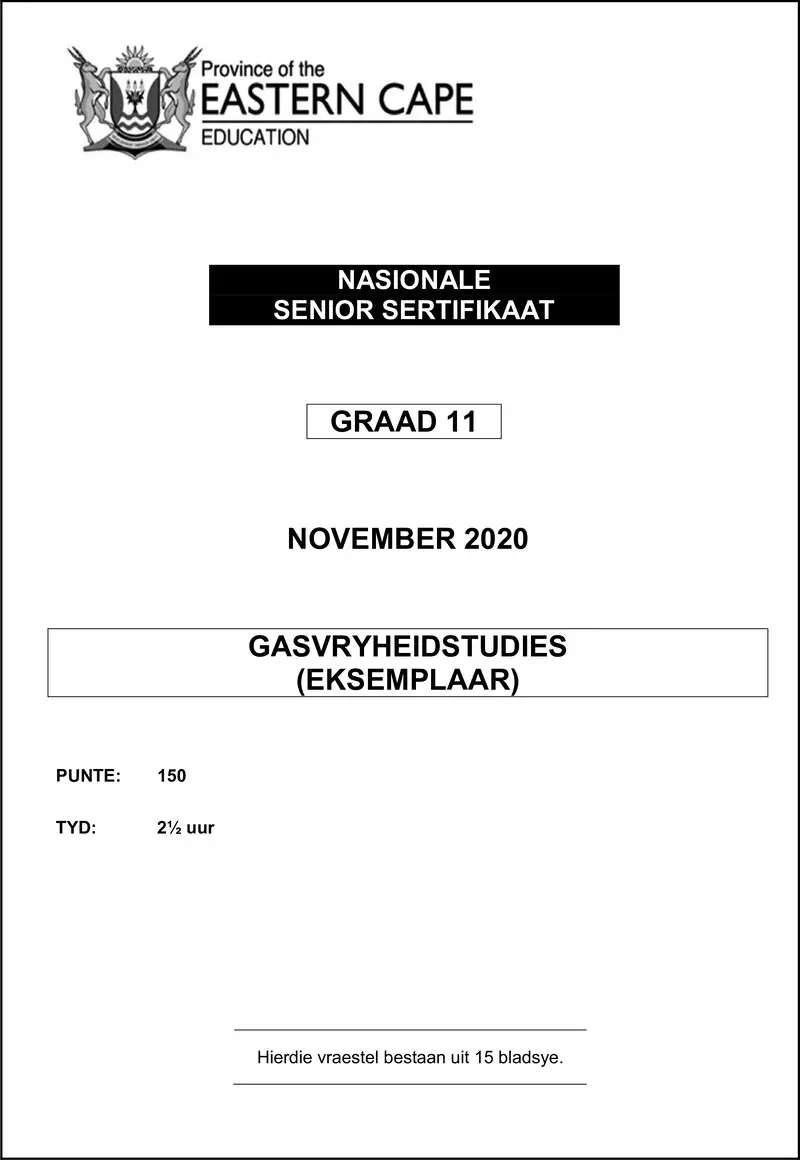 Grade 11 Gasvryheidstudies past paper 2020 – hospitality studies qp gr11 nov2020 afr d