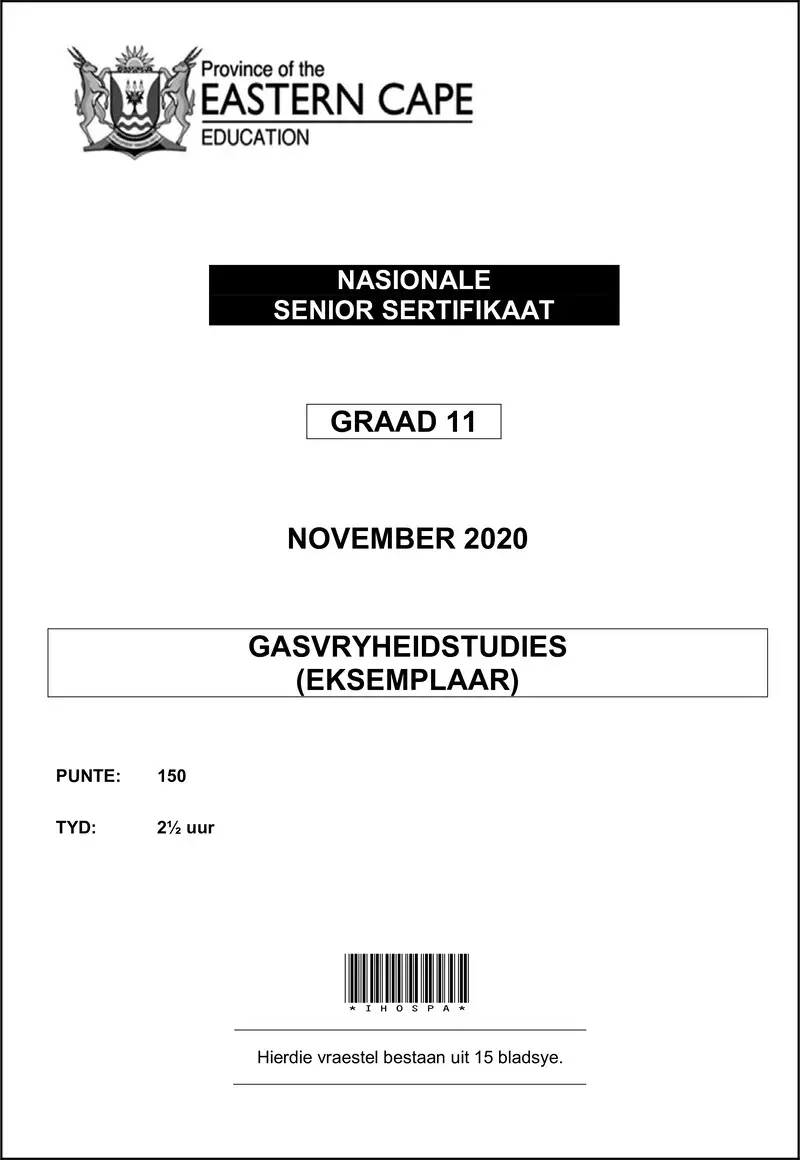 Grade 11 Gasvryheidstudies past paper 2020 – hospitality studies qp memo gr11 nov2020 afr d