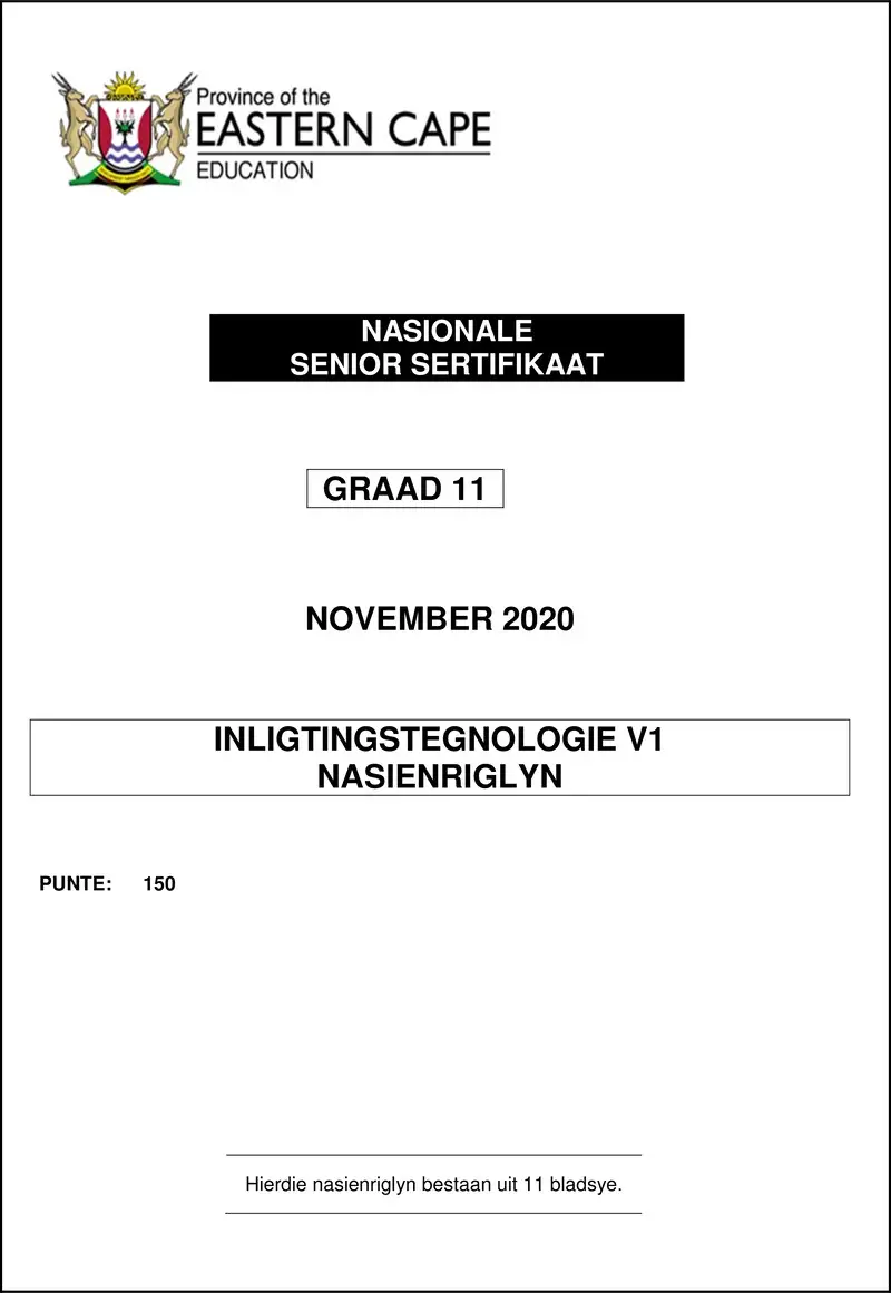 Grade 11 Inligtingstegnologie past paper 2020 – it p1 memo gr11 nov 2020 afr