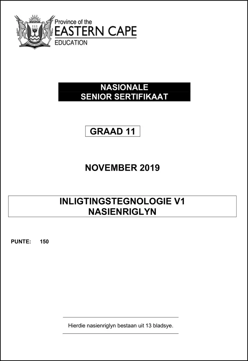 Grade 11 Inligtingstegnologie past paper 2019 – it p1 memo gr11 nov2019 afr d