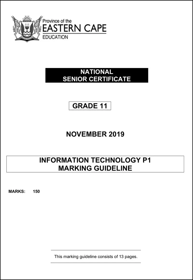 Grade 11 Information Technology past paper 2019 – it p1 memo gr11 nov2019 eng d