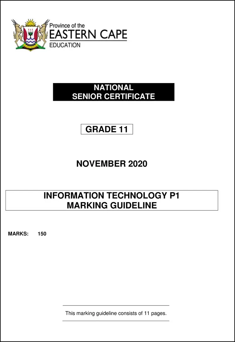 Grade 11 Information Technology past paper 2020 – it p1 memo gr11 nov2020 eng