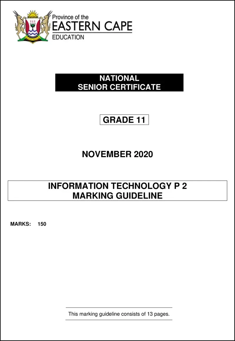 Grade 11 Information Technology past paper 2020 – it p2 gr11 memo 2020 eng
