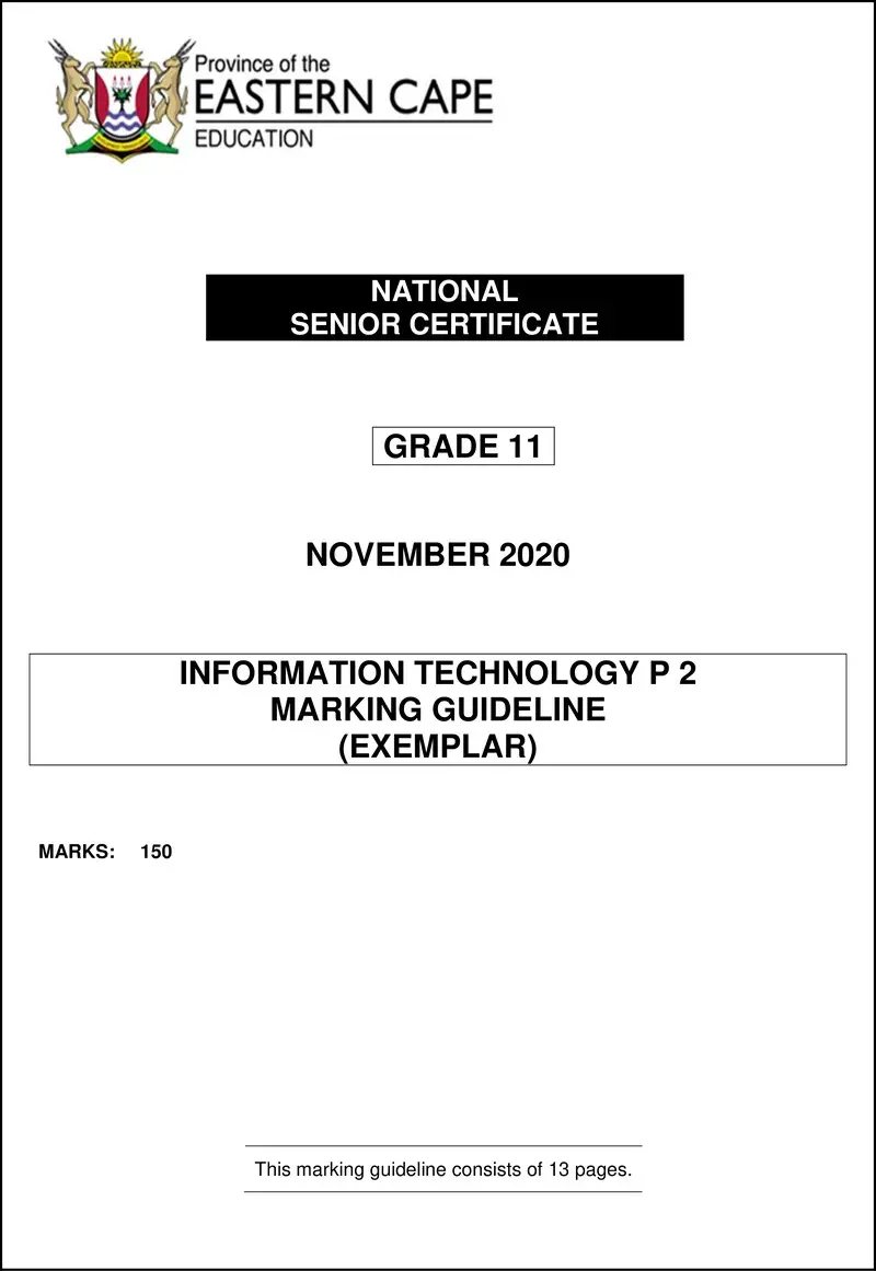 Grade 11 Information Technology past paper 2020 – it p2 gr11 memo 2020 eng